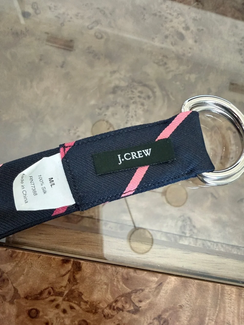 J. Crew Navy Belt with Pink Diagonal Stripes - Picture 3 of 5